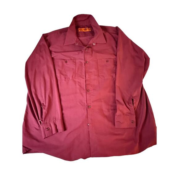 Red Kap Work Shirt Solid Red 2 Pocket Men's Industrial Uniform Long Sleeve 3XL - Picture 2 of 4